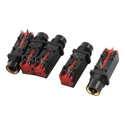 5 Pcs 3-Pin 6.35mm Female Headphone Stereo Socket Jack Adapter Black | Обустройство дома