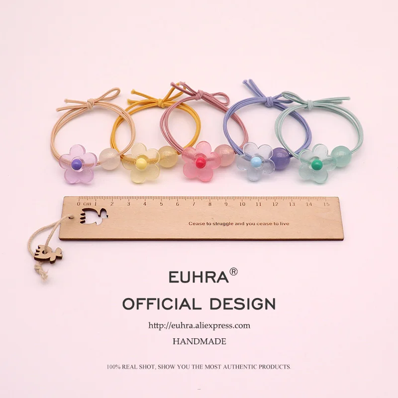 EUHRA, 5 цветов, эластичная прозрачная яркая лента для волос с лепестками для девочек, детская резинка, высокая эластичность