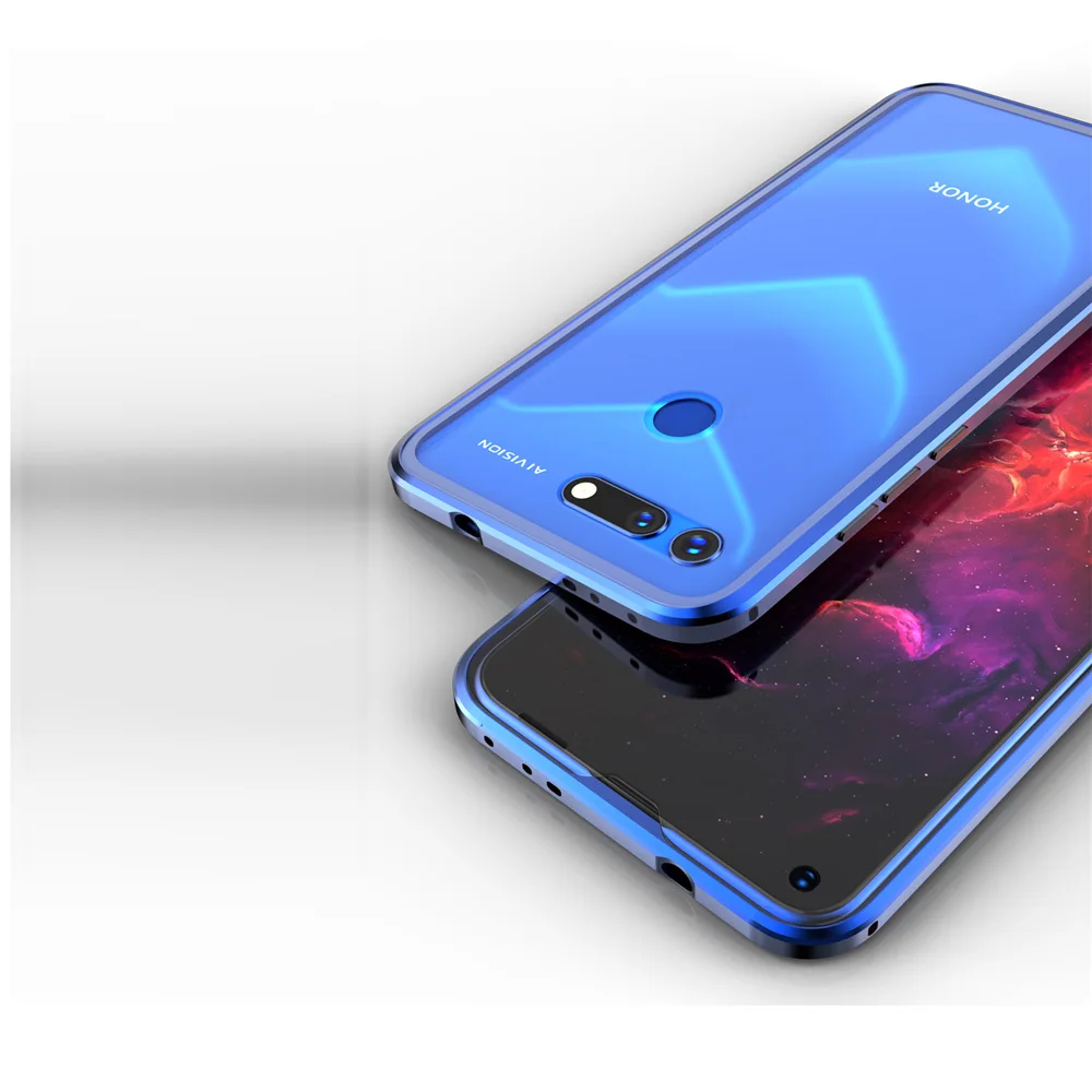 blue Для huawei Honor View 20 V20 Магнитный чехол 360 Передний+ задний двухсторонний 9H чехол из закаленного стекла для huawei Honor V20 металлический бампер - Цвет: blue