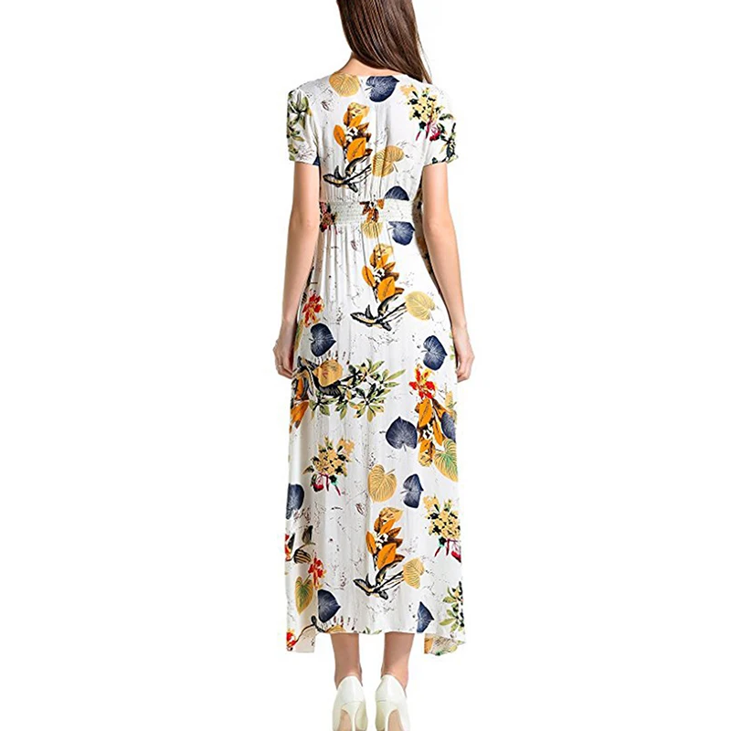 Платье в пол женское с коротким рукавом и цветочным принтом|Женские платья| |