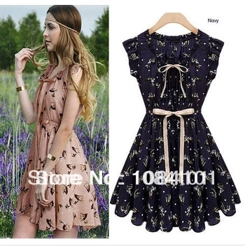 2013 Newest European Start Design Slim Fashion Women Sleeveless Animal Printed Vintage color Chiffon Casual Novelty Dress | Женская