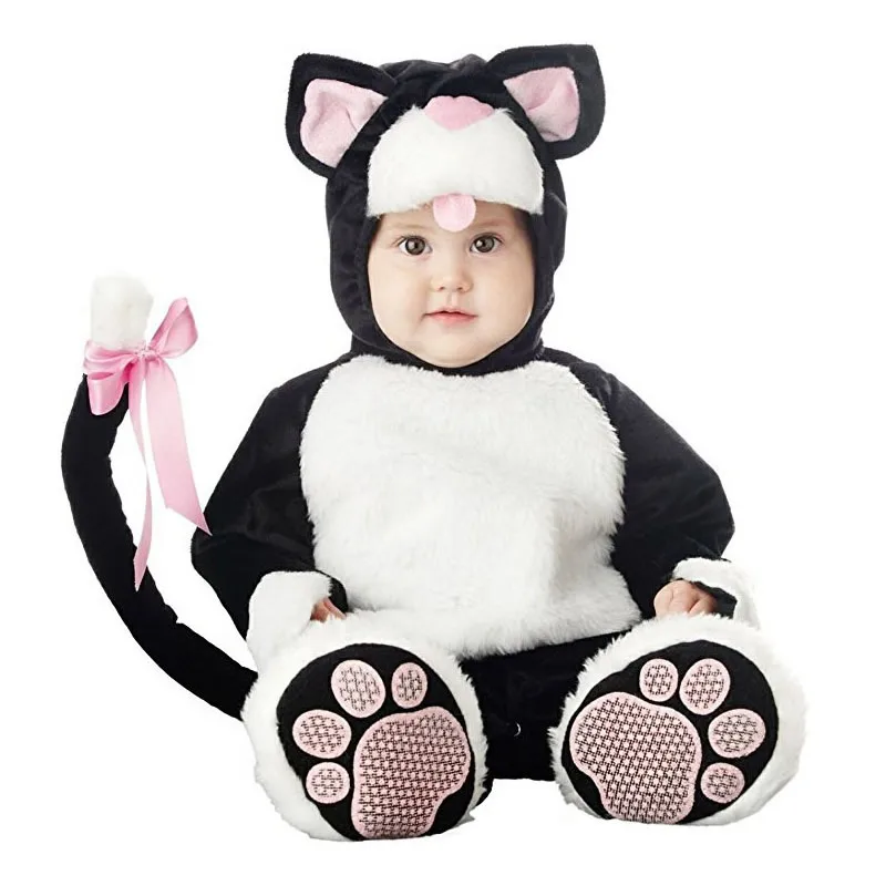 Kitten Фланелевые детские комбинезоны; детская одежда с объемным рисунком медведя, кролика, свинки; детские комбинезоны; костюмы на Хэллоуин; mameluco de bebe barboteuse bebe - Цвет: Kitten