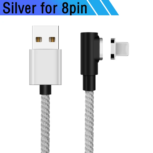 Silver for 8pin 2 м Быстрый Магнитный кабель 3A Quick Charge 3,0 Micro USB зарядное устройство type C зарядный кабель для samsung S10 A80 Xiaomi Магнитный телефонный шнур - Цвет: Silver for 8pin