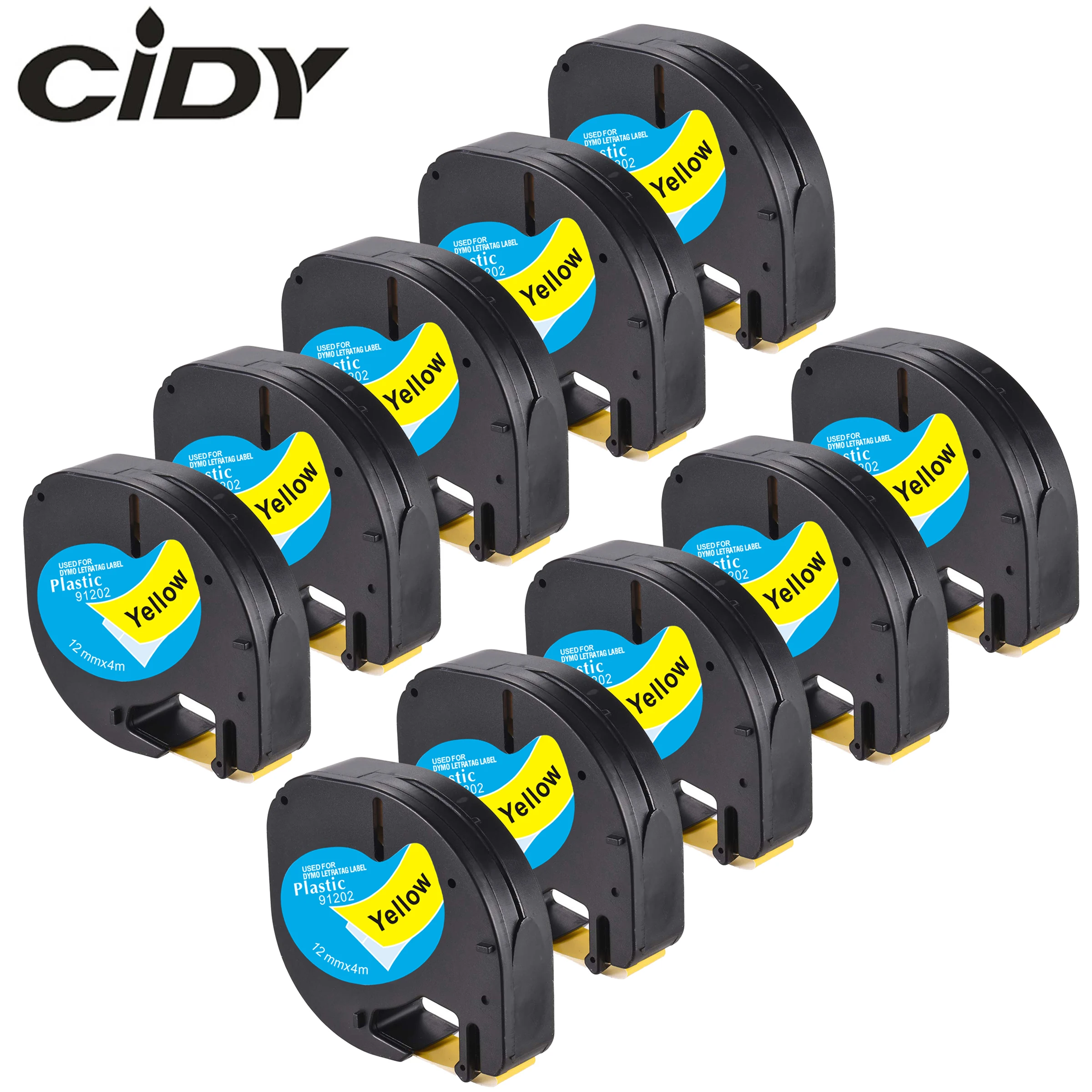 CIDY 10 шт. LT91202 12 мм * 4 м LetraTag LT 91202 91222 91332 черный на желтой пластиковой этикетке ленты