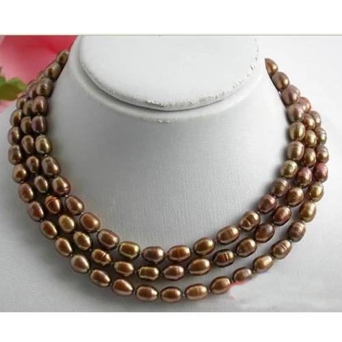 50inches AA 7-9MM Chocolate Rice Freshwater Cultured Pearl Necklace Perfect Women Wedding Birthday Party Gift | Украшения и