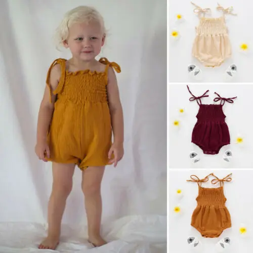 2019 Baby Girl summer clothing cotton soft tie Romper red yellow Jumpsuit Outfit for Kid clothes toddler Children newborn infant | Мать и