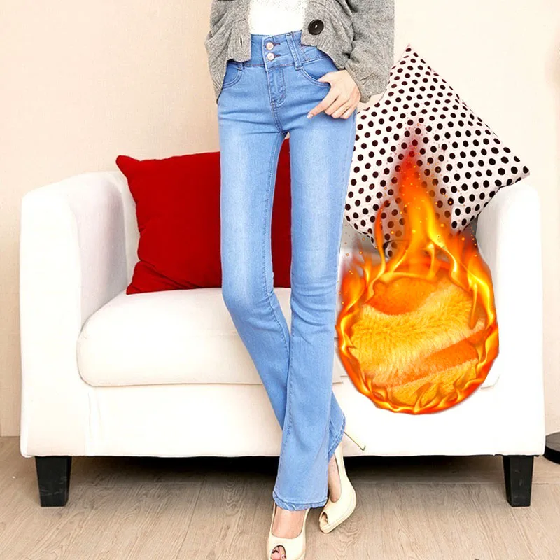 light blue-velvet Mind feet женские джинсы размера плюс, женские Стрейчевые тонкие джинсовые расклешенные брюки, Дышащие Модные брюки с расклешенным низом - Цвет: light blue-velvet