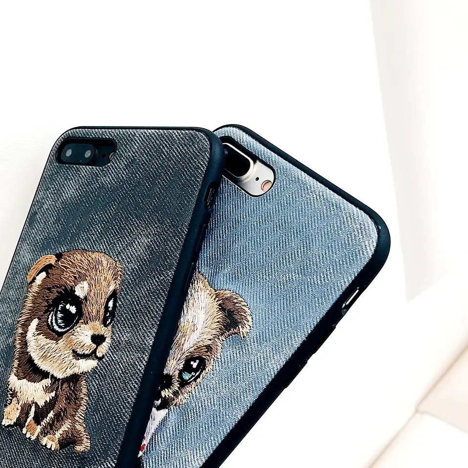 Embroidered dog phone case For iPhone 6 6S 7 8 Plus iphone Funda X XR XS MAX Drop-proof Back Covers |