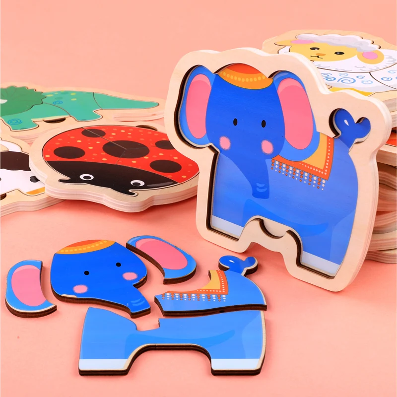 Деревянная детская игрушка 3D пазлы мозаика доска красочные животные