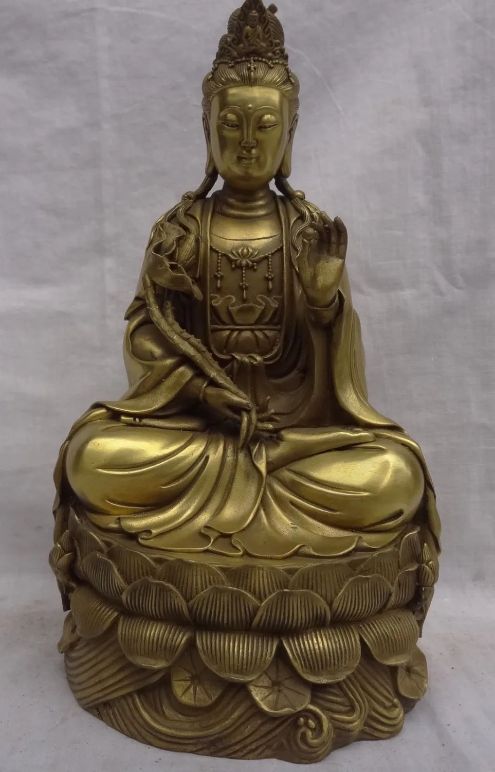 12 &quotКитайский Латунь Буддийский Храм Лотоса Кван Инь Гуаньинь Будды Статуя