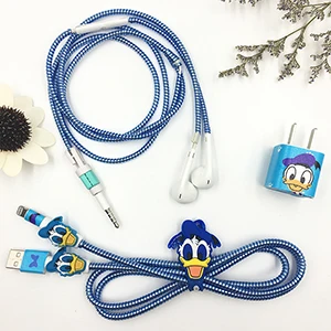 Donald Duck Милый мультяшный usb-кабель протектор для Наушников набор с кабелем Стикеры для намотки градиент цвета спиральный usb-шнур с зарядным устройством для iphone - Цвет: Donald Duck