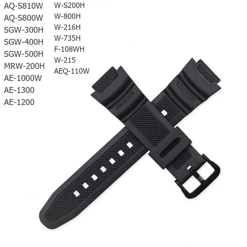 BLACK BLACK Черный Замена Браслет ремешок для объектива с оптическими зумом CASIO цифровые часы AQ-S810W SGW-300H SGW-400H AU резиновый ремешок для наручных часов электронные часы - Цвет ремешка: BLACK BLACK