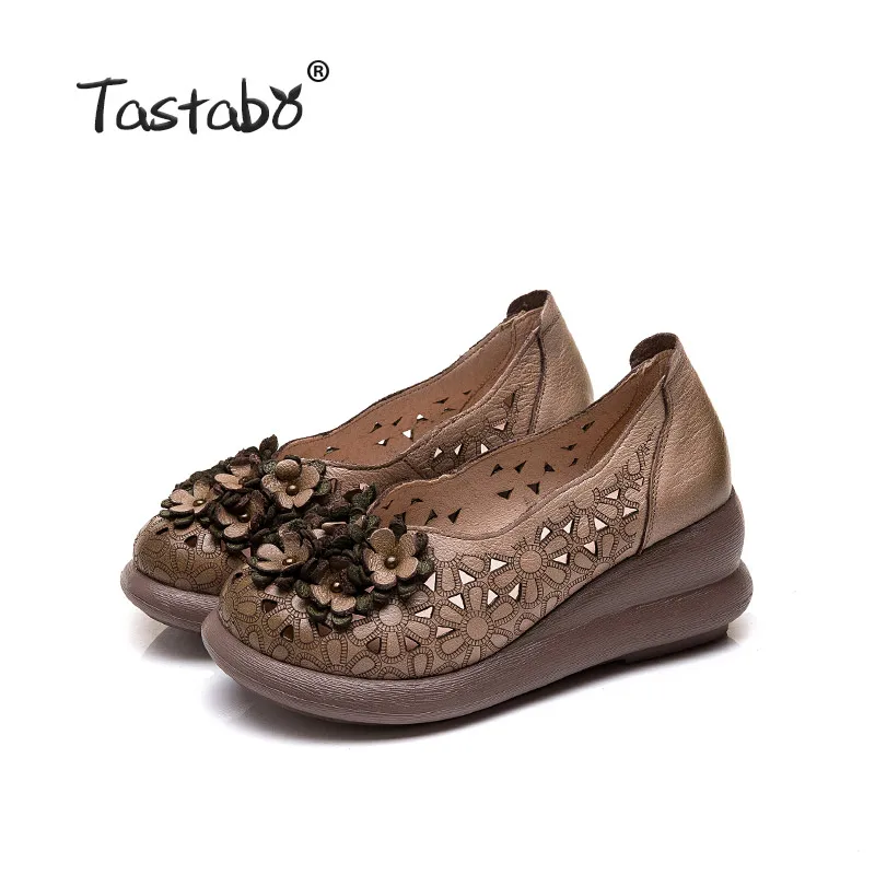 Sand Tastabo/ г.; женская обувь с перфорацией; простая повседневная женская обувь; удобная обувь ручной работы с закрытым носком и цветочным узором - Цвет: Sand