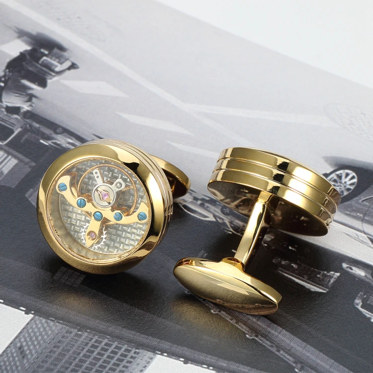 Высокое качество Золотой Tourbillon Запонки мужские свадебные жених лептон движение стимпанк Шестерни запонки манжеты Relojes Gemelos