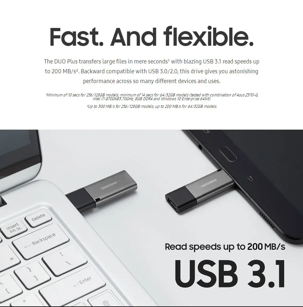 SAMSUNG USB 3,1 флеш-накопитель DUO Plus высокоскоростной 128 Гб 64 ГБ 32 ГБ USB флеш-накопители для смартфонов/планшетов/ПК