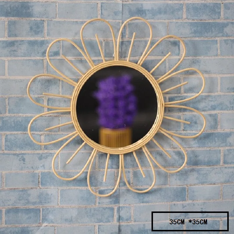 A2 Французский 50s бамбуковая зеркало boho sunburst косметическое зеркало серебристое настенный starburst зеркало натуральные украшения для дома - Цвет: A2