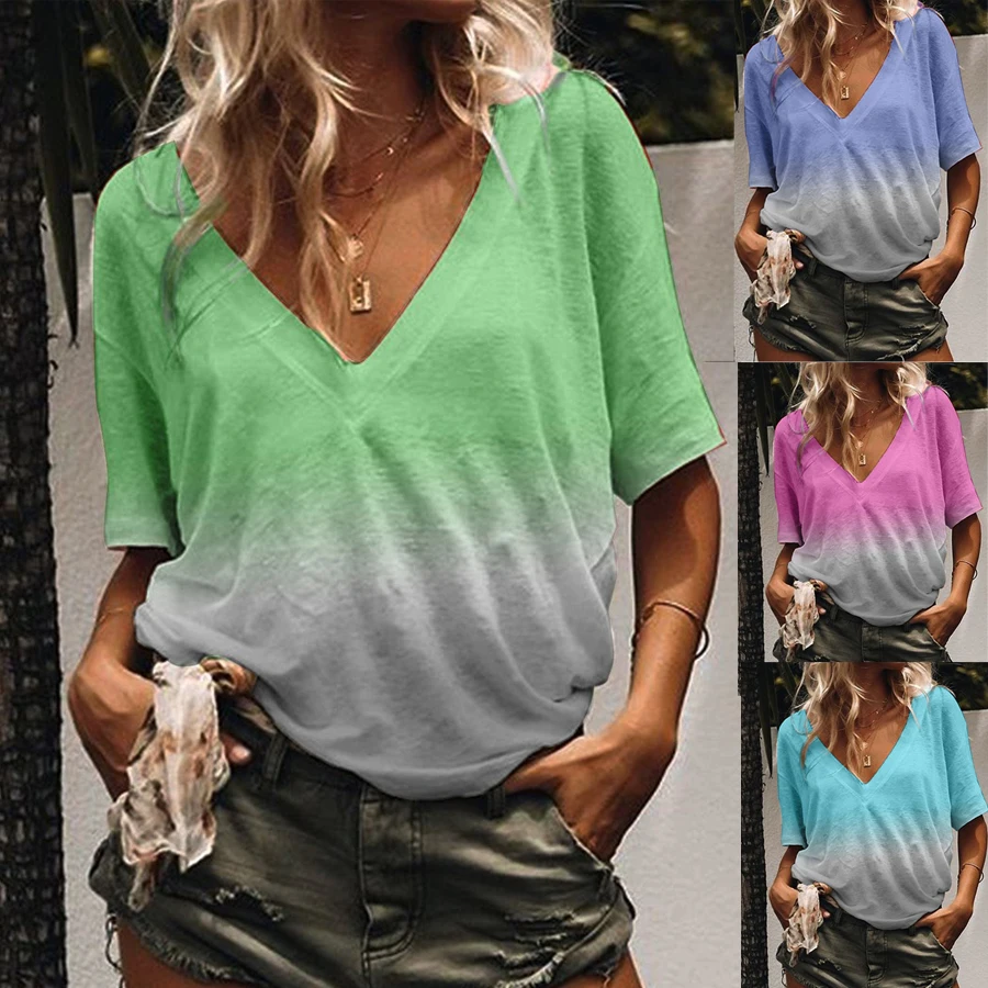 Женская футболка с рисунком Повседневная Свободная Радужная в стиле пэчворк