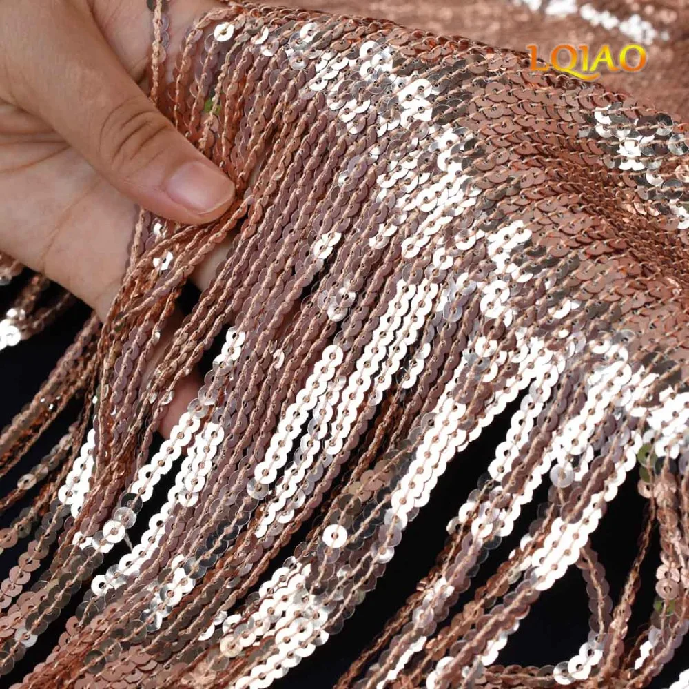 Розовое Золото Блестки ткань с кисточкой вышитые сетки кружева для платья