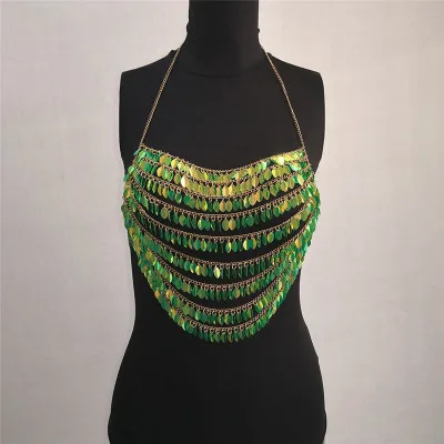 New Halter Rock Metal Camisetas Ladies Cropped Top Show Dance Wear Gold Sequined Tops Female Summer Club Tank Hollow Women |