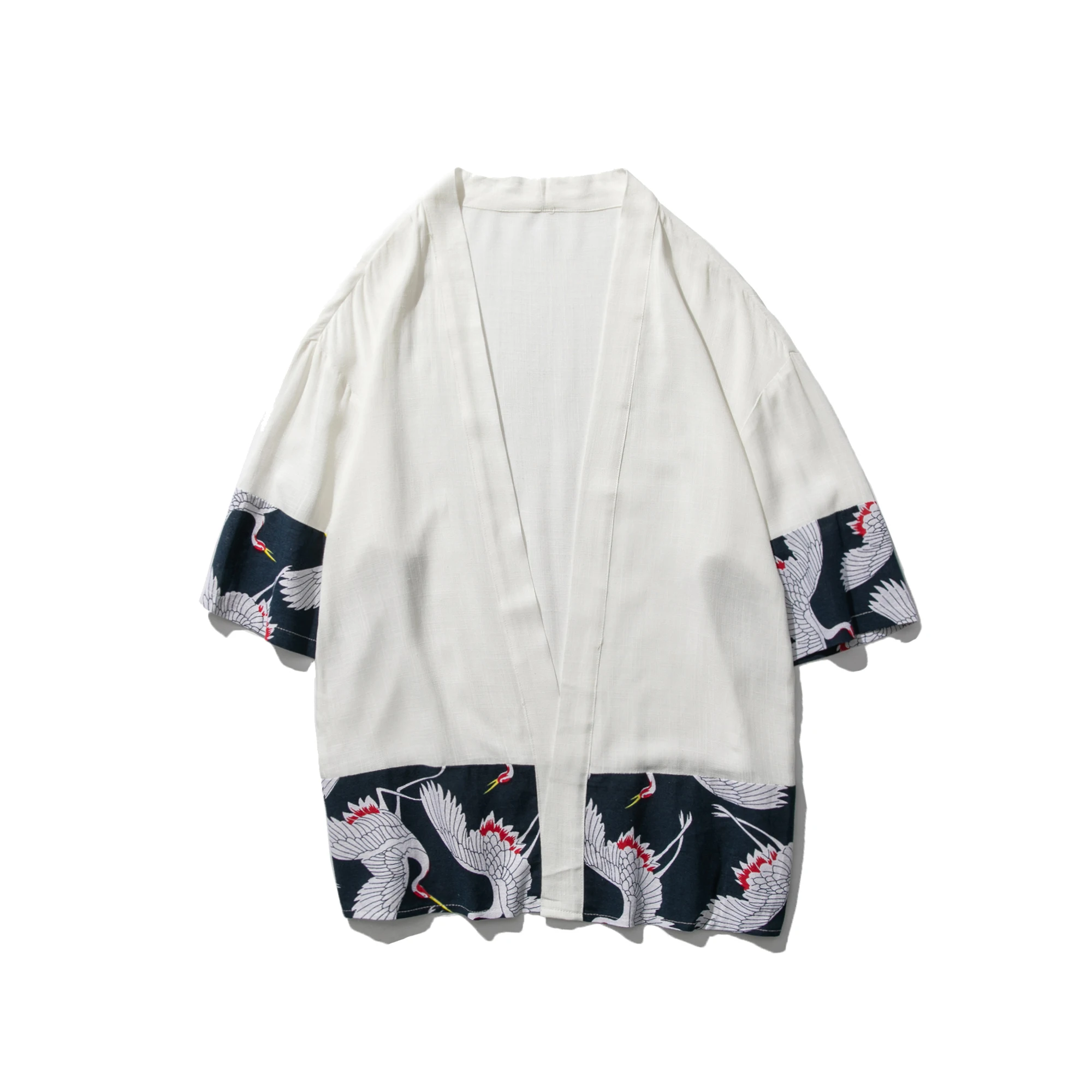 Кимоно MRDONOO в японском стиле с коротким рукавом мужское пальто принтом журавлей