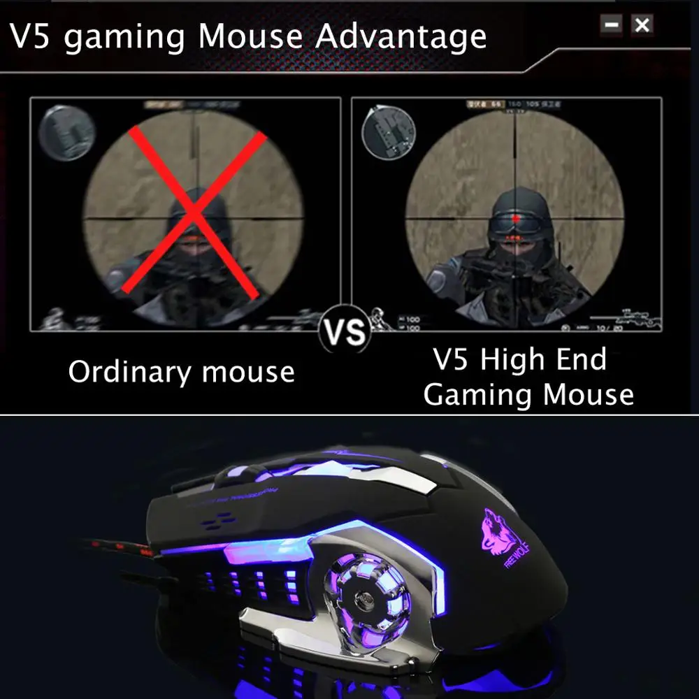 V5 Wired Mechanical Gaming Mouse 4000 dpi 6 Buttons For pc Laptop Computer gaming mouse computer overwatch gamer | Компьютеры и офис