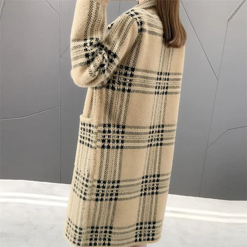 Клетчатое пальто для женщин зимняя Новинка толстая Длинная Верхняя одежда с