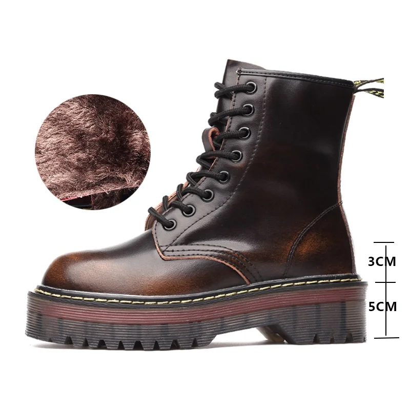 Brown Plush Новое поступление; женская обувь; сапоги, увеличивающие рост; мотоботы из натуральной кожи; Модные Винтажные зимние сапоги; 02A - Цвет: Brown Plush