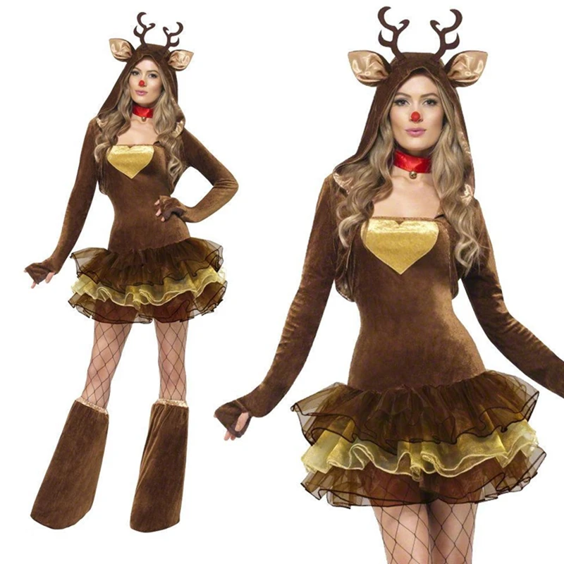 Женский Рождественский костюм с изображением оленя милый пачка стиль для