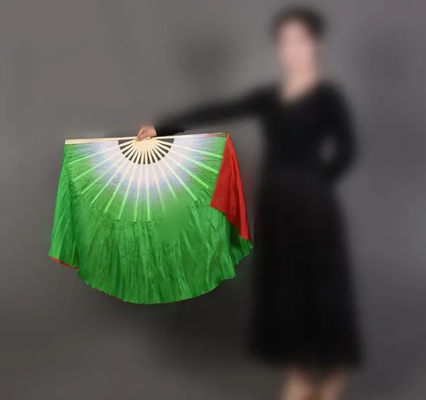 Two Sides Different Color Women Hand Made Colorful Belly Dance Dancing Silk Bamboo Long Fans Veils For Folk 41cm-86cm | Тематическая