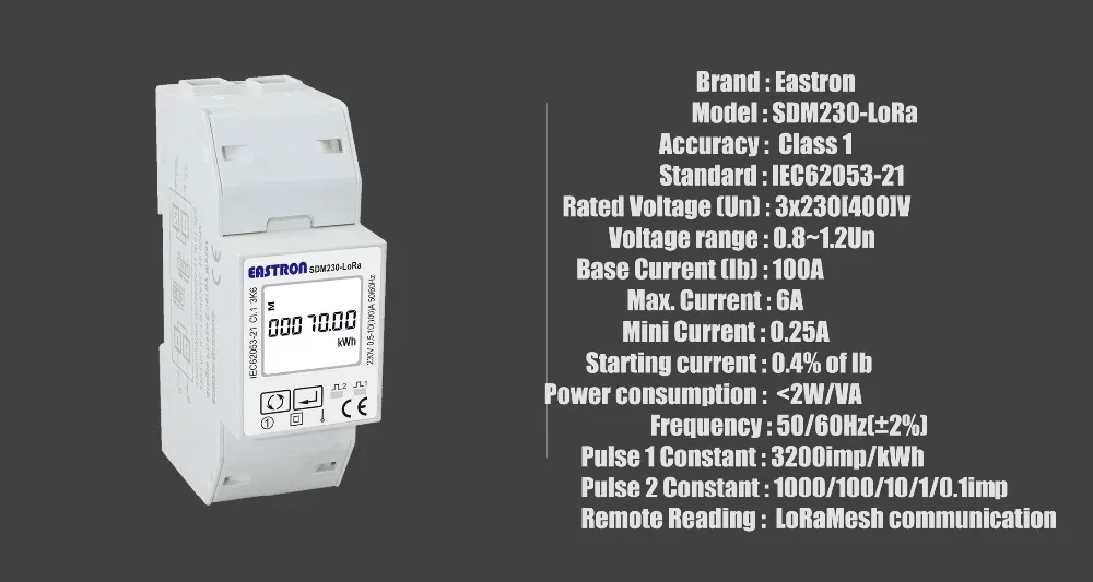 SDM230-LORA 230V Singe фазовый loramesh Беспроводной многофункциональный счетчик электроэнергии для AMR раствор