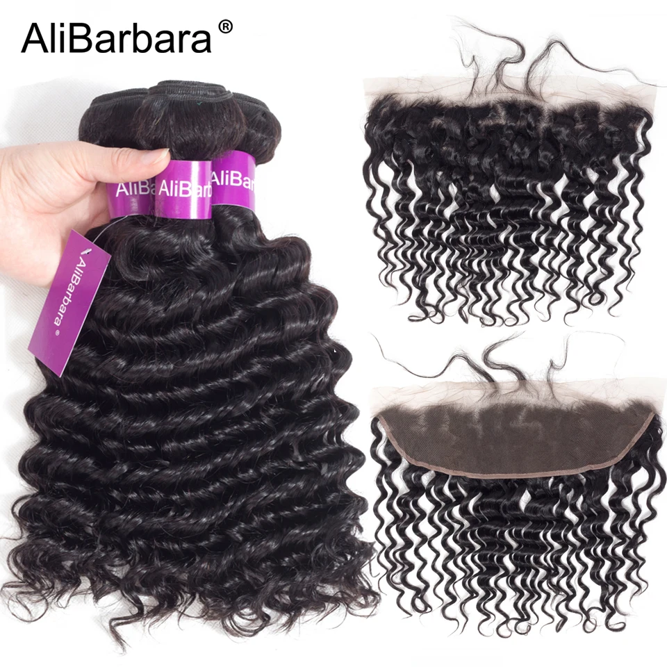 Волосы alibarbara малазийские пучки глубокой волны с фронтальным Remy человеческие