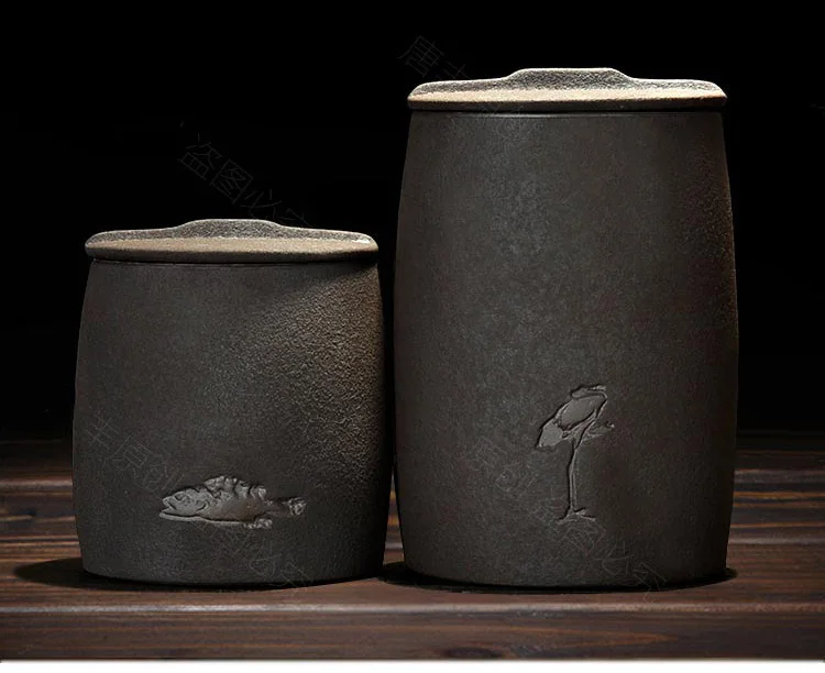 Винтаж грубая Керамическая пиала короб Japanese Black Zen керамическая банка кунг-фу чайный сервиз аксессуары Кофе банки с крышкой Spice герметичные