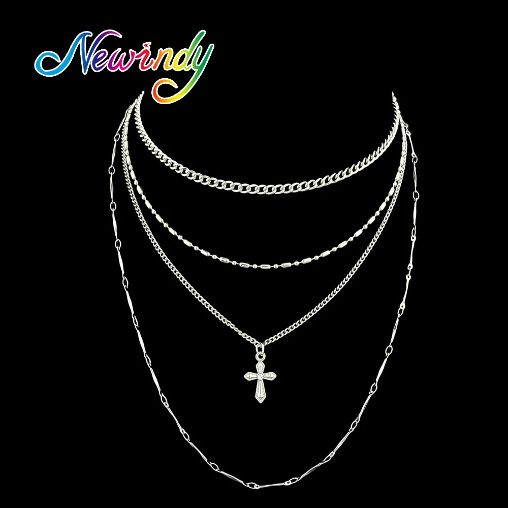Newindy панк рок Стиль Jewelry цвета: золотистый серебристый Цвет multi Слои цепь с горный