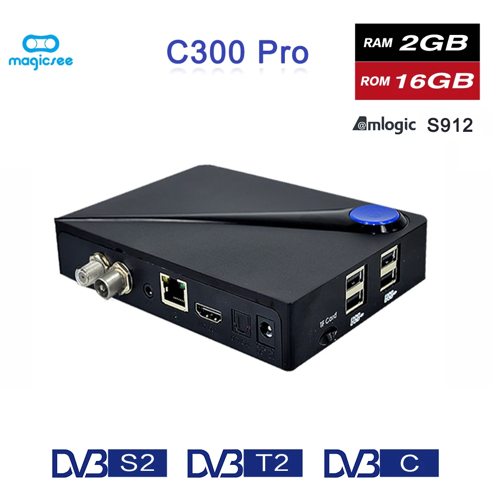 Magicsee C300 Pro Amlogic S912 Восьмиядерный ТВ приставка 2 + 16GB Android 4K Смарт DVB-S2 DVB-T2 кабель 4G WiFi
