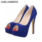 Новинка; Модная пикантная обувь на платформе; Туфли-лодочки с красной подошвой на высоком каблуке; Высота каблука 14 см; Туфли на шпильке; Женские вечерние туфли с открытым носком Синие туфли NLK-A0004