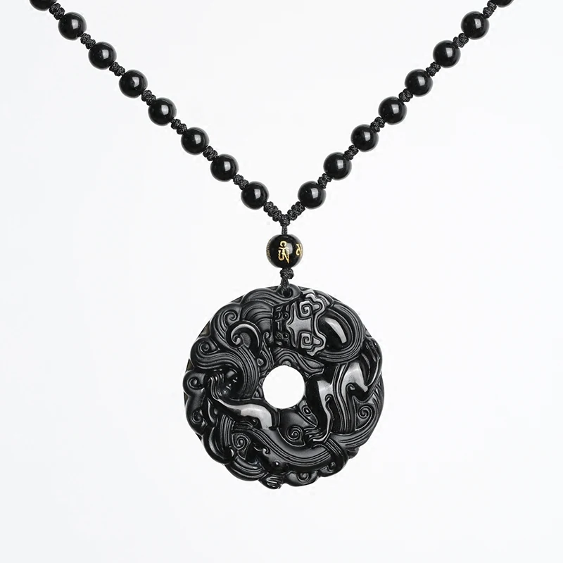 Ожерелье из натурального черного обсидиана подвеска искусственного | Украшения