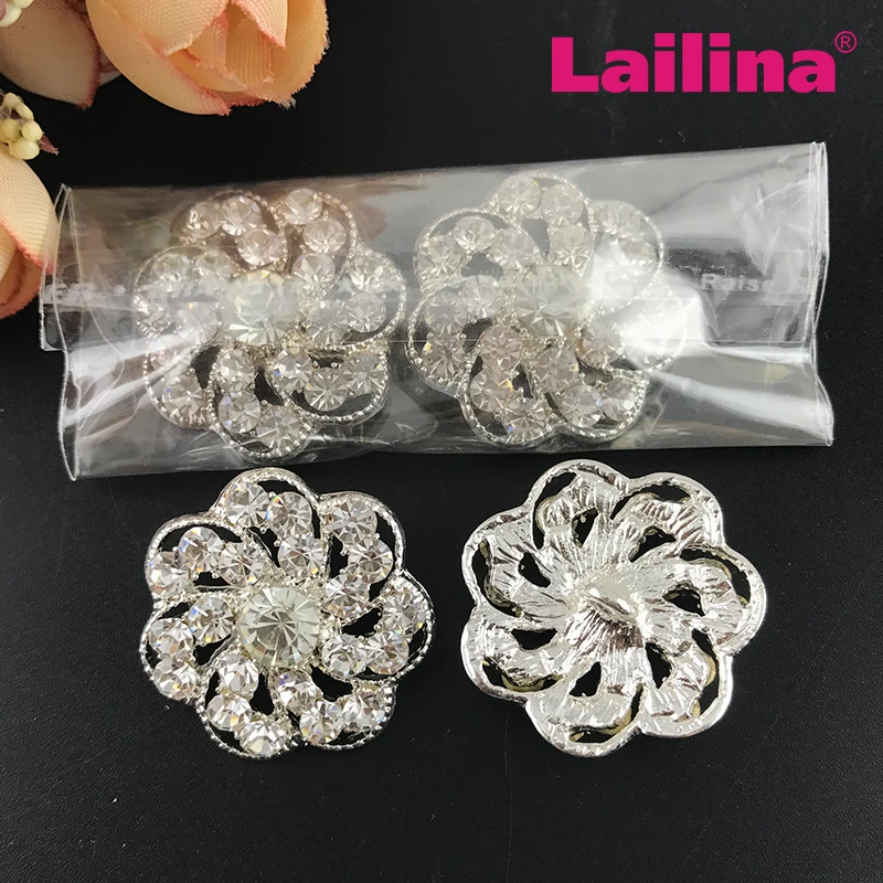100pcs/lot 26mm crystal flower sew shank button silver color rhinestone decorative buttons | Украшения и аксессуары