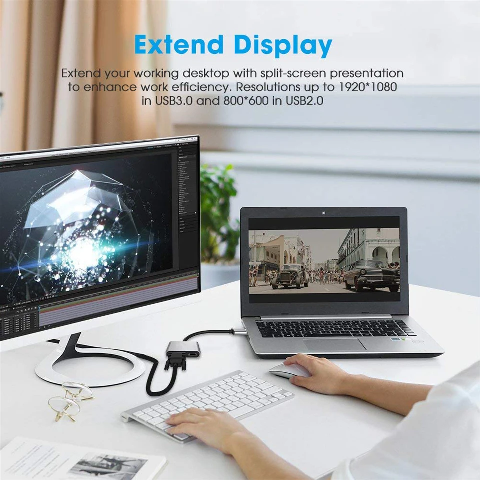 Высокое качество USB 3,0 к HDMI VGA адаптер с двумя Дисплей USB to VGA HDMI конвертер кабель для 1080P MacBook Windows 7/8/10 компьютер