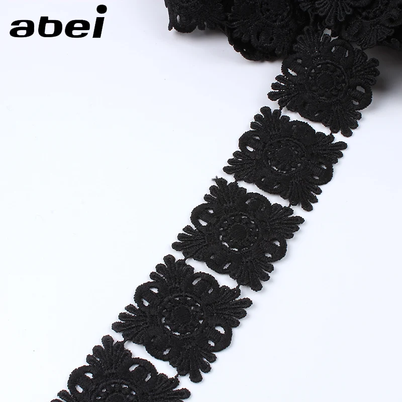 2 ярдов/партия Черная кружевная отделка Водорастворимая Цветочная лента ткань