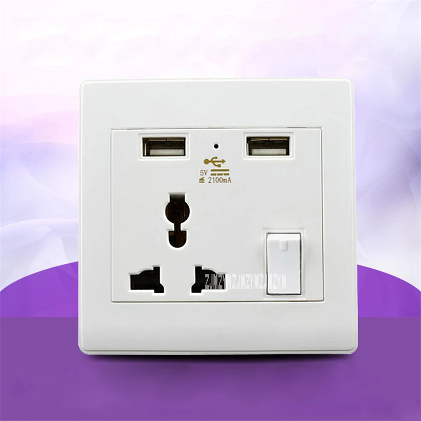 

20 шт./лот многофункциональные настенные розетки с тремя отверстиями с 2 USB 5 V/2100mA зарядным устройством универсальный переключатель питания п...