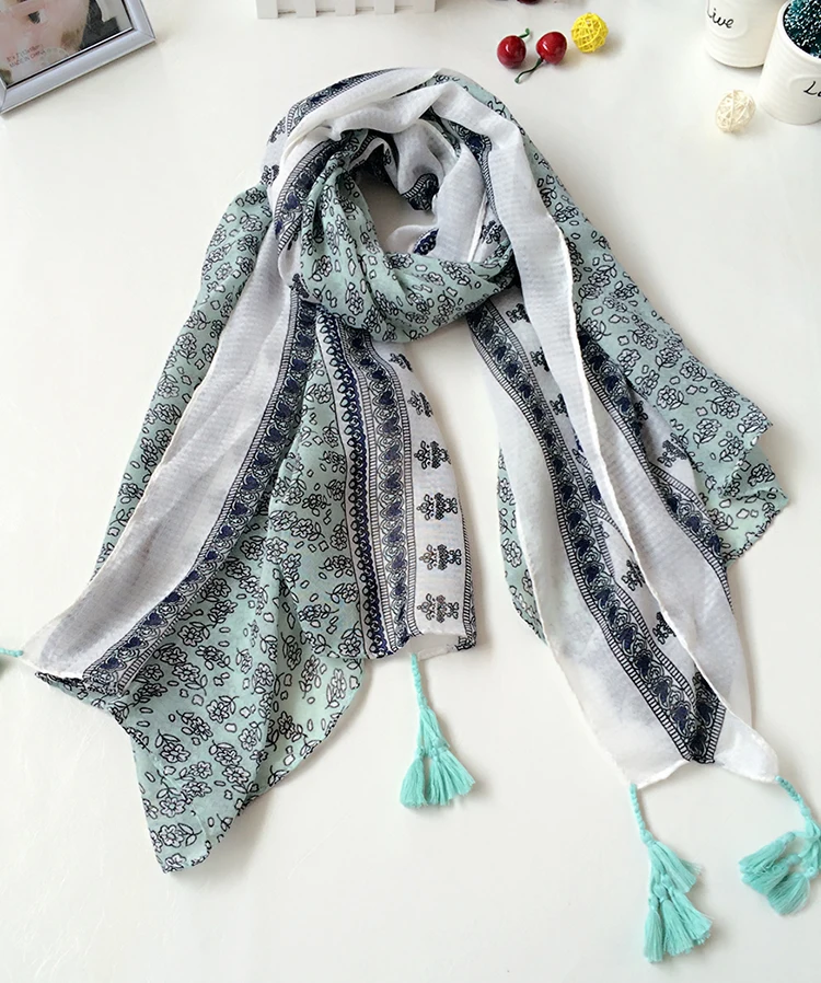 

2016 New Women Fashion Small Flower Print Tassel Scarf Viscose Floral Blosoom Tassel Scarf Muslim Muffler Head Wrap Shawls Hijab