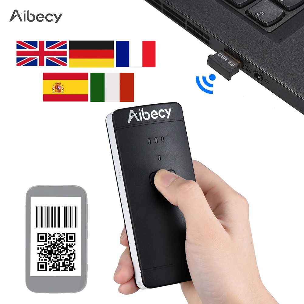 Портативный беспроводной USB сканер штрих кода Aibecy 1D 2D считыватель QR PDF417 130000