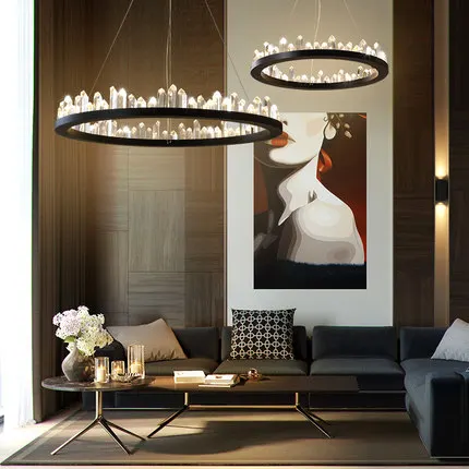 

Modern Crystal Chandelier LED Lights American Crystal Chandeliers Lighting Fixture Round Dining Room Living Room Hanging Lamps