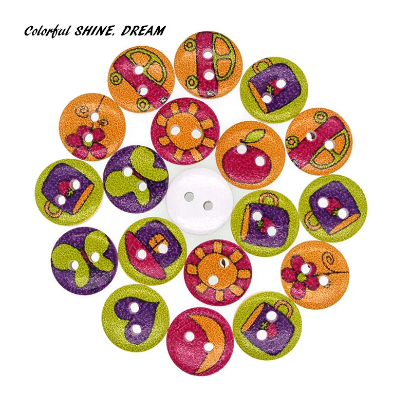20 шт оптом пуговицы из натурального дерева круглые Мультяшные смешанные