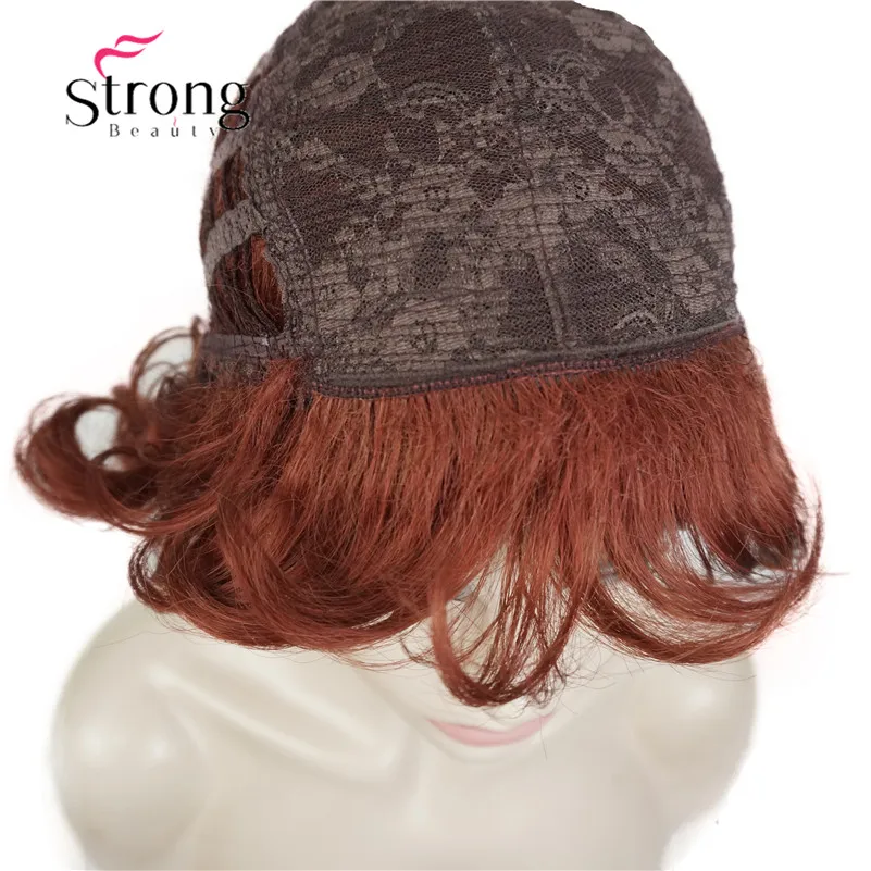 StrongBeauty короткие мягкие взъерошенные кудри парик Рыжий, темно-коричневый полный синтетические парики для женщин
