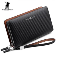 williampolo mens wallet fashion new arrival 100 cow leather business solid zipper long mens clutch wallet male handbag wallet