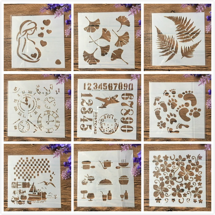 13 см 9 типов часов листья самолет DIY ремесло наслоение трафареты живопись