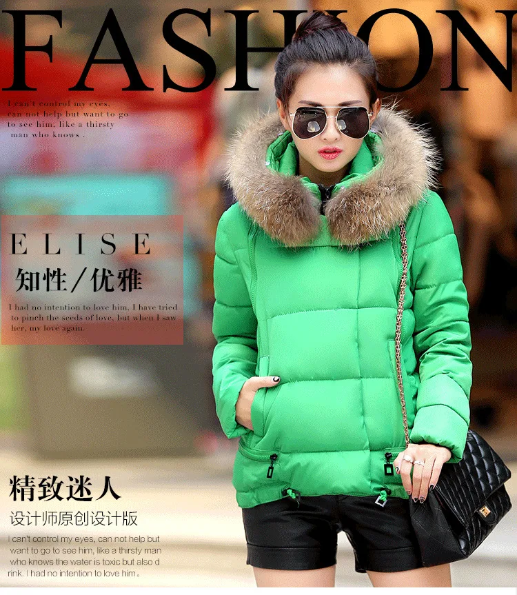 Jacket Coat Women Cotton Down Parkas With Luxury Large Fur Collar Hood Thick Outwear 8 Colors 2015 New Winter Plus M - 3XL