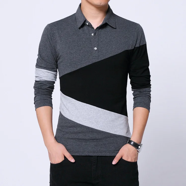 Рубашка поло мужская с длинным рукавом 2018 хлопок на осень/зиму|Поло| |