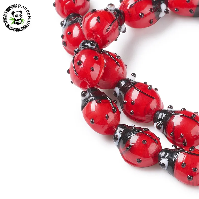 

Pandahall 1 Strand Ladybug Mushroom Handmade Lampwork Beads for DIY Jewelry Making Red 12~14x9~10x5~6mm